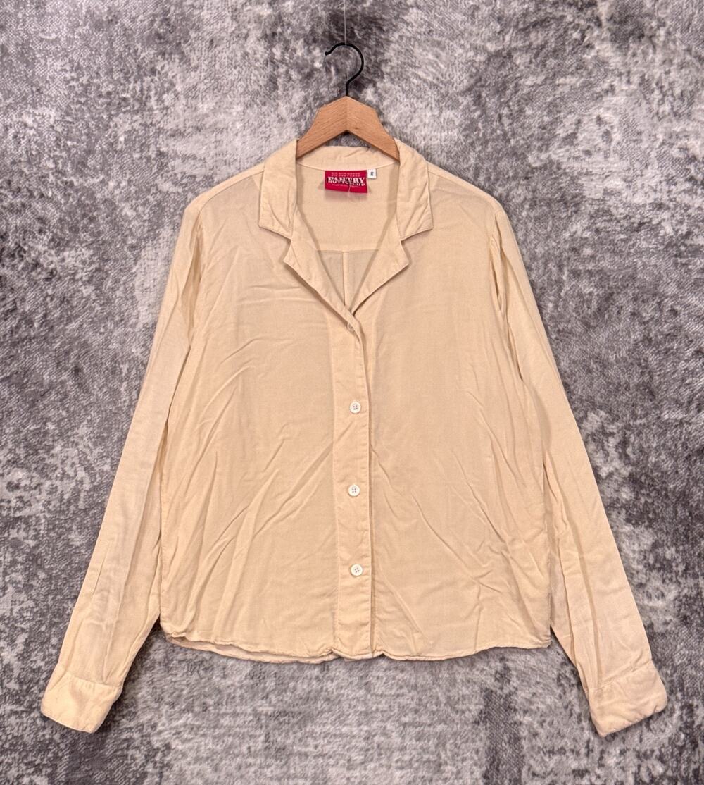 Big Bud Press Top Small Womens Pantry Button Up Long Sleeve Shirt Beige